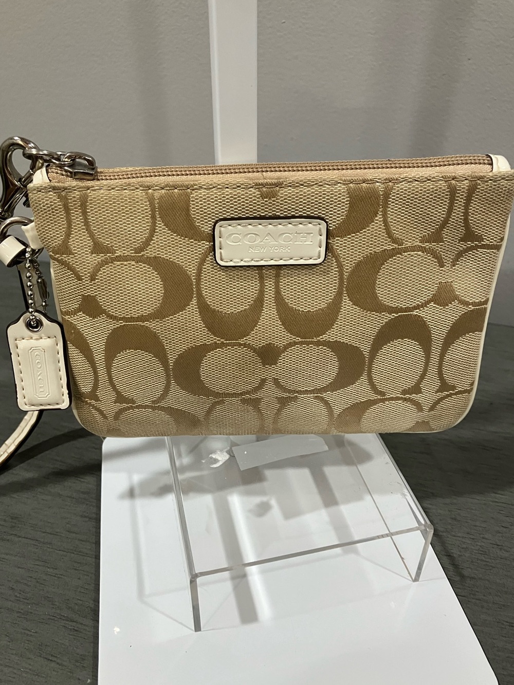 Coach Beige Signature Canvas Wristlet